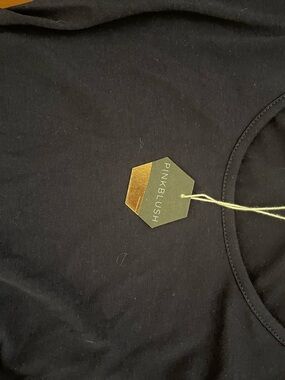 Pinkblush Black Crewneck Tee with Gold Accent Tag